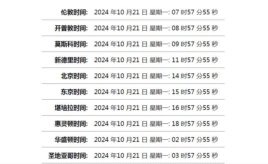 世界时间单页网站HTML源码-壹元库