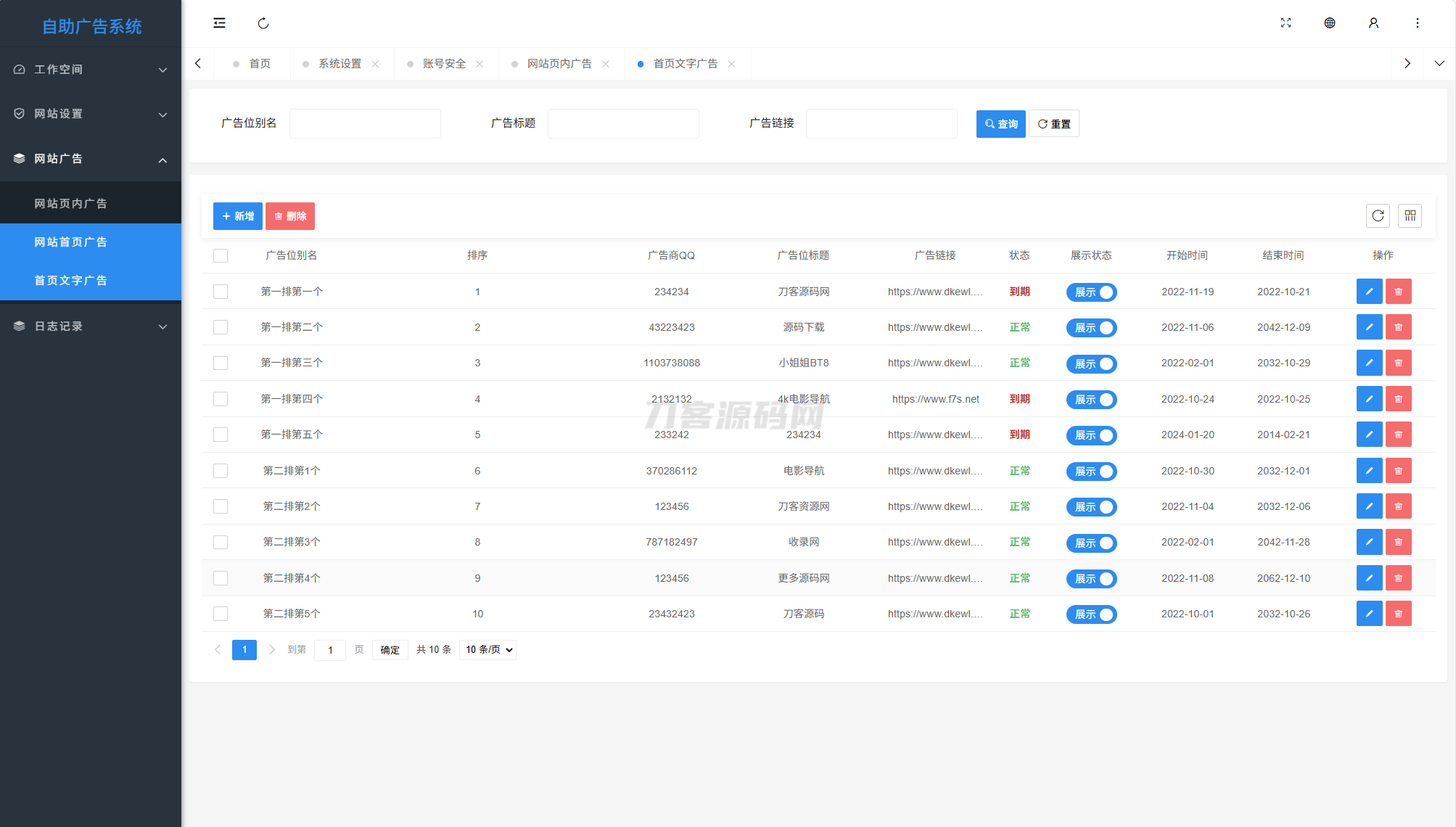 最新全开源版本 网站自助广告投放系统源码 附安装教程-壹元库